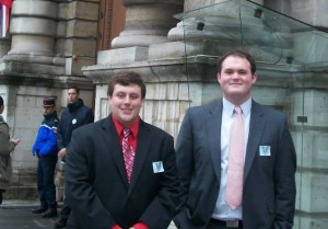 Thomas Pacheco ’14 (left) and Colin McElhinny ’14 are headed to the 2014 National Debate Tournament.