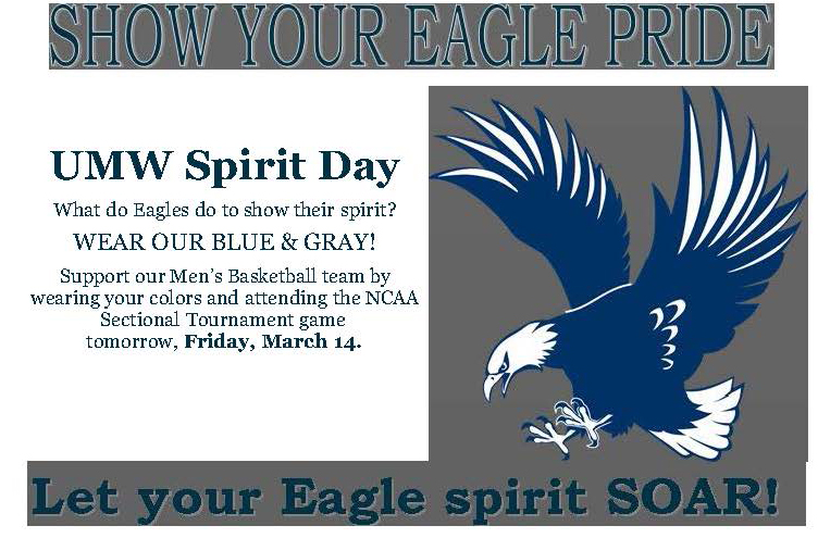 UMW Spirit Day -- Friday, March 14!  Wear your blue and gray!