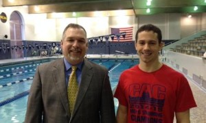 Senior swimming champion Alex Anderson (right) is the Wagner Wealth Management Student Athlete of the Month. He is pictured here with Aric Wagner, senior vice president, investments, of Davenport & Company LLC.