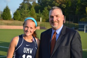 Senior field hockey record holder Jenna Steele (left) is the Wagner Wealth Management Student Athlete of the Month. She is pictured here with Aric Wagner, senior vice president, investments, of Davenport & Company LLC.