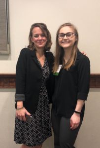 Megan Jacobs '19 (right) and Associate Professor of Psychological Sciences Hilary Stebbins. Jacobs won one of the two Outstanding Undergraduate Papers awards given to UMW students by the Virginia Association for Psychological Science. Photo provided by Hilary Stebbins.