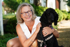 Beate Jensen, with her standard poodle, Tommi, at Belmont. Photo by Suzanne Rossi. 