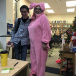 Hale (in the bunny pajamas) and her team of writing consultants started the Pajama Writing Jam after they saw students sleeping in the HCC during finals. Photo courtesy of Gwen Hale.
