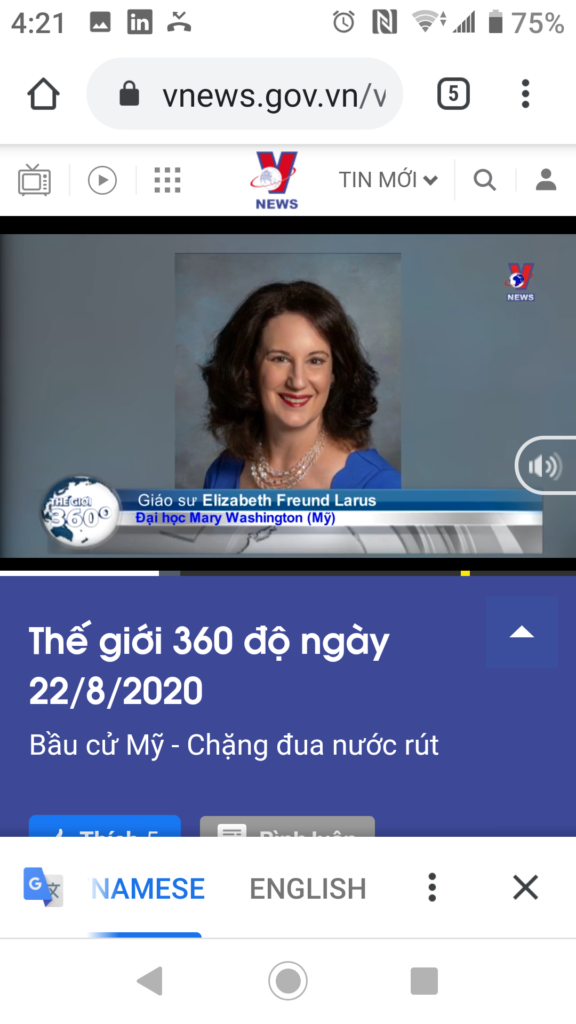 Image of Elizabeth Larus on Vietnam TV