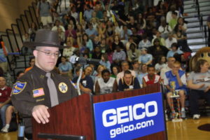 Matthew Doyle, who has Down Syndrome, will deliver the keynote address for UMW’s Disability Awareness Month celebration on Thursday, Oct. 15, at 5 p.m. Here, Doyle speaks at the Special Olympics State Basketball Championships several years ago.