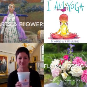 Image of Gari Melchers Home & Studio Events - Arts and Flowers, Floral Design, Preschool Palette's I Am Yoga book, and Michelle Crow-Dolby.