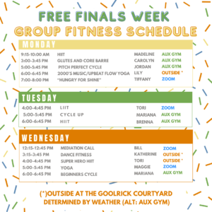 Free Finals Week Group Fitness Schedule