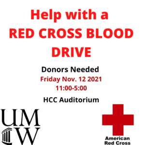 Help with Red Cross Blood Drive, Nov. 12, 11-5, HCC Auditorium