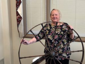 Arneson is proud to keep the original Mary Washington College spinning wheel in her office in Simpson Library. “It’s a beautiful great wheel,” she said, “and to me, it’s a reminder of where we came from as an institution.”