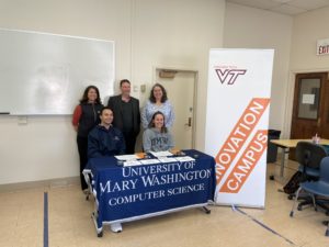From left to right, Virginia Tech's Dannette Beane, UMW senior Steven DeVerteuil, UMW College of Arts and Sciences Dean Keith Mellinger, UMW senior Meghan Cooke and UMW Department of Computer Science Chair Karen Anewalt.
