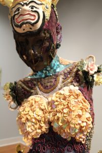 Timmerman Daugherty, "In Shining Armor," 2016. Ceramic mosaic, beaded fabric, sequins, found objects. UMW Permanent Collection.