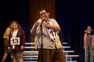 William G. Pineda Jr. ’22 appears as William Barfée in UMW Theatre’s production of ‘The 25th Annual Putnam County Spelling Bee.’ The play runs in duPont Hall’s Klein Theatre through April 16. Photo by Geoff Greene.
