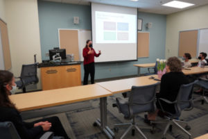 Senior Jasmine Villanueva presents “Mastering English and a Home Language: The Truth Behind English as a Second Language Instruction” during last week’s Research & Creativity Day Symposium. Photo by Suzanne Carr Rossi.