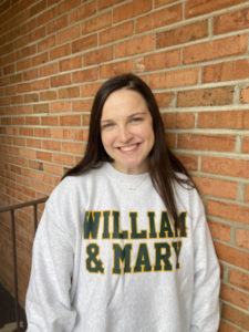 Emily Whitt proudly models attire from William & Mary, where she’ll attend graduate school at the Mason School of Business. A partnership between UMW’s College of Business and W&M helped pave the way.