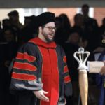 Assistant Professor of Psychological Science Marcus Leppanen was recognized with the Mary W. Pinschmidt Award, for having had the greatest impact on the lives of the members of the Class of 2024. Photo by Suzanne Carr Rossi.