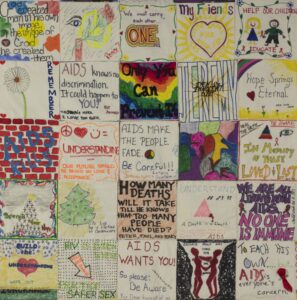 Close-up of a section of panels from the MWC AIDS Quilt