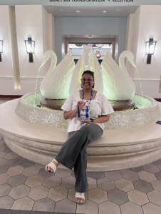 Recent UMW graduate Jaylyn Long &rsquo;24 poses in Orlando after accepting the Undergraduate Rising Star Award she received from NASPA last month. The award recognizes Long&rsquo;s contributions during her time at Mary Washington to the field of student engagement in higher education.