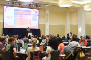 Nearly 100 students, administrators and community friends arrived at UMW’s Cedric Rucker University Center last week for the Virginia Student Voting Summit. The event provides an opportunity to compare notes about initiatives taking place on campuses across the commonwealth and re-energize the effort to get out the vote. Photo by Karen Pearlman.