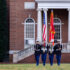 The Mountain View High School Marine JROTC Color Team performs a flag raising ceremony to commemorate Veterans Day at Jefferson Square on the University of Mary Washington’s Fredericksburg campus. Photo by Sam Cahill.