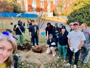 Thanks to the Friends of the Rappahannock Trees for Schools grant program, the UMW Landscape and Grounds department paired up with student volunteers through COAR to plant 27 trees on campus on Wednesday, Nov. 13. Photo courtesy of Director of Landscape and Grounds Holly Chichester-Morby.