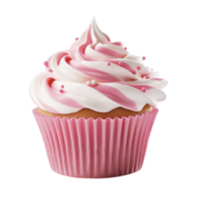 photo of a cupcake with pink and white frosting