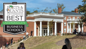 University of Mary Washington students pass by Woodard Hall on the Fredericksburg Campus. UMW&rsquo;s undergraduate business program was included in the prestigious &lsquo;Poets&Quants Best Undergraduate Business Schools of 2025.&rsquo;