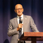 UMW President Troy Paino kicked off the new academic year at an assembly for faculty and staff in Dodd Auditorium