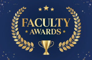 Logo for Faculty Awards with a trophy/gold cup