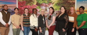 Betty Talley ’68 (center), who made the generous gift to name the Talley Center over a decade ago, along with Talley Center staff. From left: Chad Sims, Jimmy Nguyen, Rebekah Michael, Glorya Askew, Betty Talley, Krysta Thomas, Melissa Palguta, Debbie Huff and Demi Thompson. Photo by K Pearlman Photography.