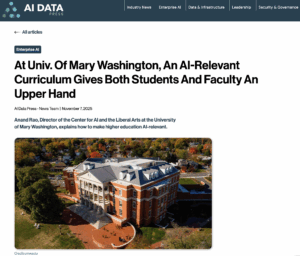 AI Data Press Article about UMW's Center for AI and the Liberal Arts