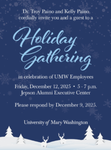 Picture of holiday card with holiday gathering details that are also included in the body of this post. 