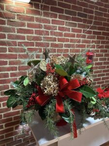 Photo of Christmas floral centerpiece.