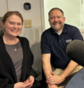 Photo of Associate Professor of Communications Elizabeth Johnson-Young and Senior Lecturer of Biological Sciences Michael Stebar on WFVA’s Town Talk.