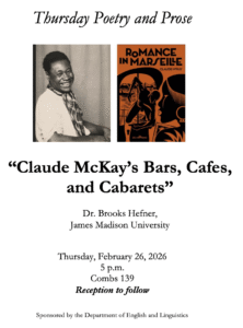 flier with title of event and event details, including photo of Claude McKay