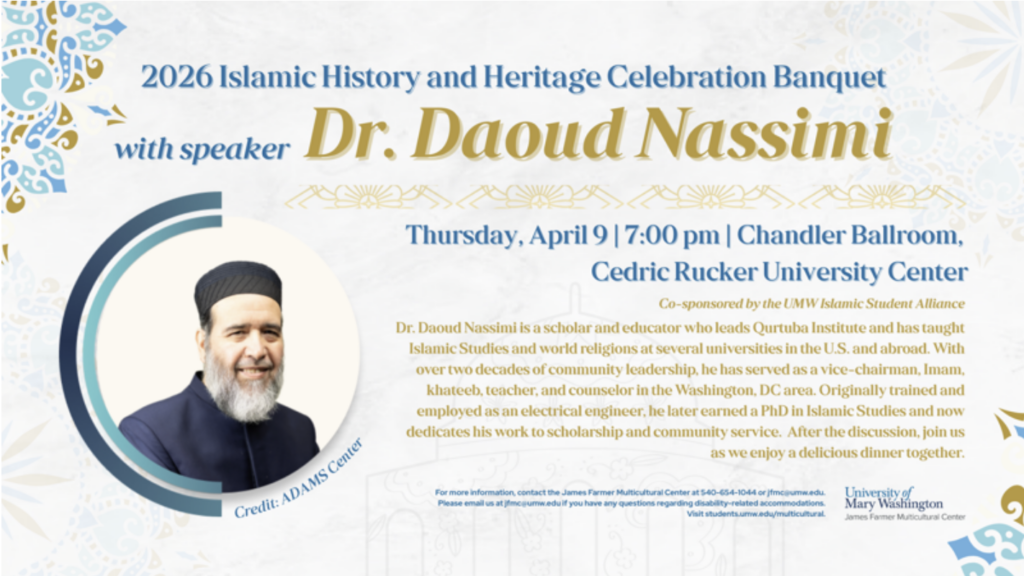 event flier with an image of a man who is the speaker with dates and times