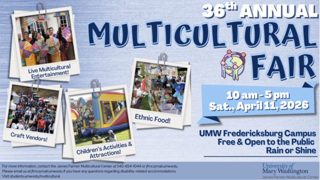 Flier for Multicultural Fair with dates and time and pictures from the events of years past