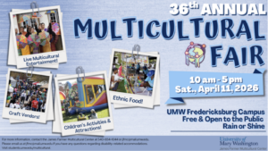 Flier for Multicultural Fair with dates and time and pictures from the events of years past