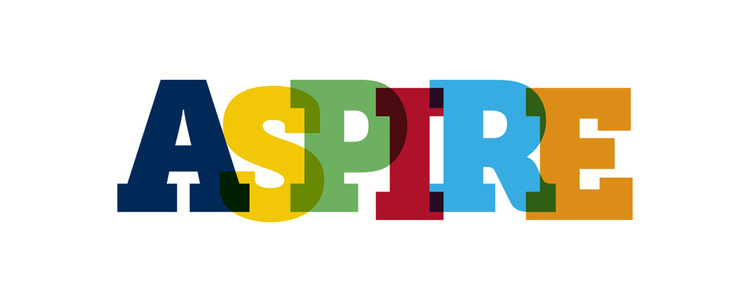 Logo for aspire week with colored letters spelling the word ASPIRE