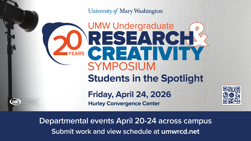 Flier with a spotlight on Research & Creativity at UMW with details on the day from this article