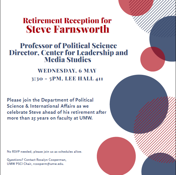 Flier with info on retirement reception details for Steve Farnsworth