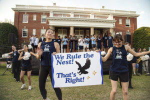 Photo of a crowd of students and administrators gathered on Ball Circle for the Send-Off event