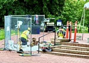 An area of campus steps that are under construction