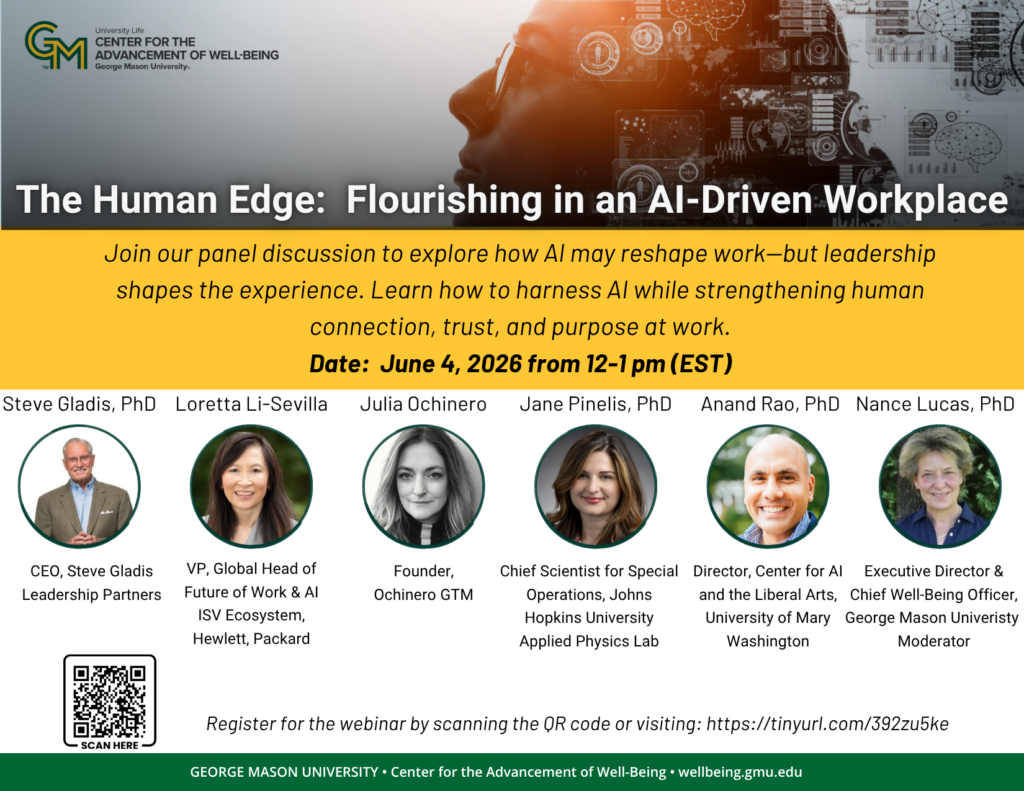 Flyer with photos of the GMU panel on AI. in June 2026