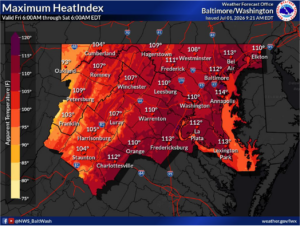 regional map with heat forecast for Friday, July 3