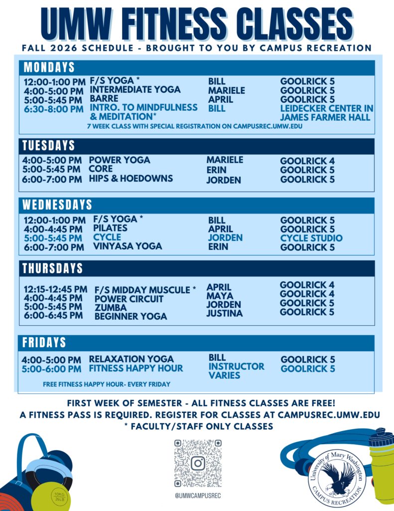 Schedule of group fitness classes