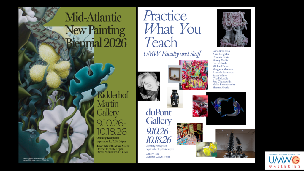 images of artwork with info on upcoming events at the galleries
