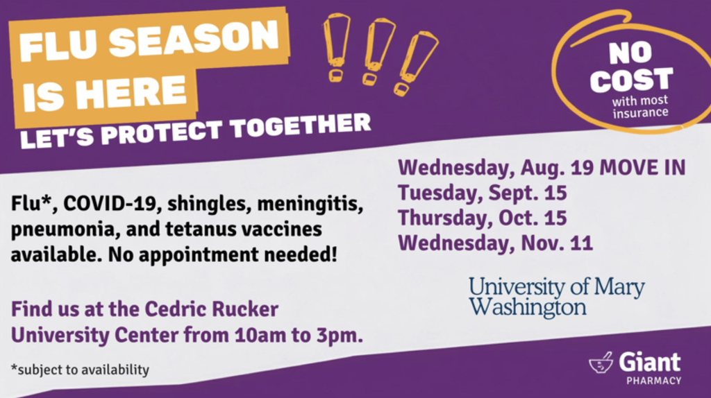 Purple flier with flu shot dates